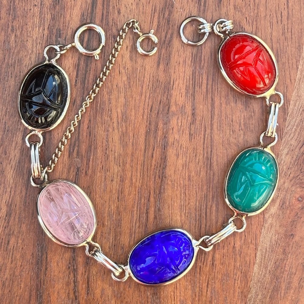Multicolor Scarab Link Bracelet - Gold-Tone Womens Jewelry